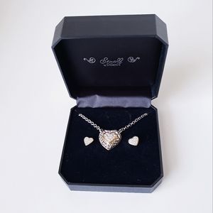 Scroll Dillards Silver and Gold Tone Heart Necklace and Earrings Set